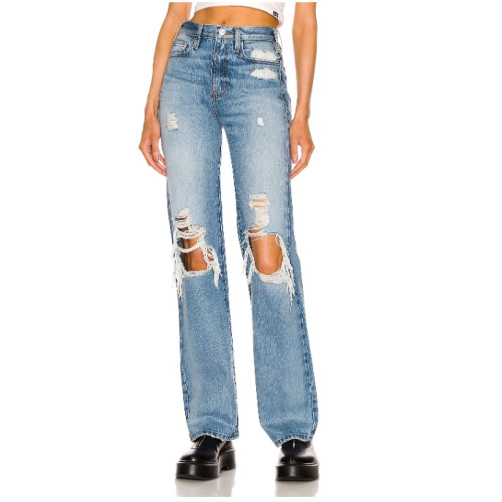 FRAME straightleg distressed medium wash Le Jane jeans in Sunkissed size 27